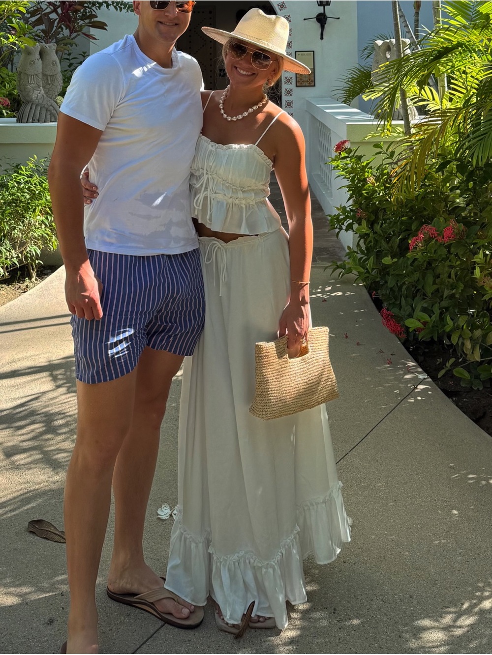 12th Tribe White Ruched Cami and Ruffle-Hem Drawstring Maxi Skirt Set